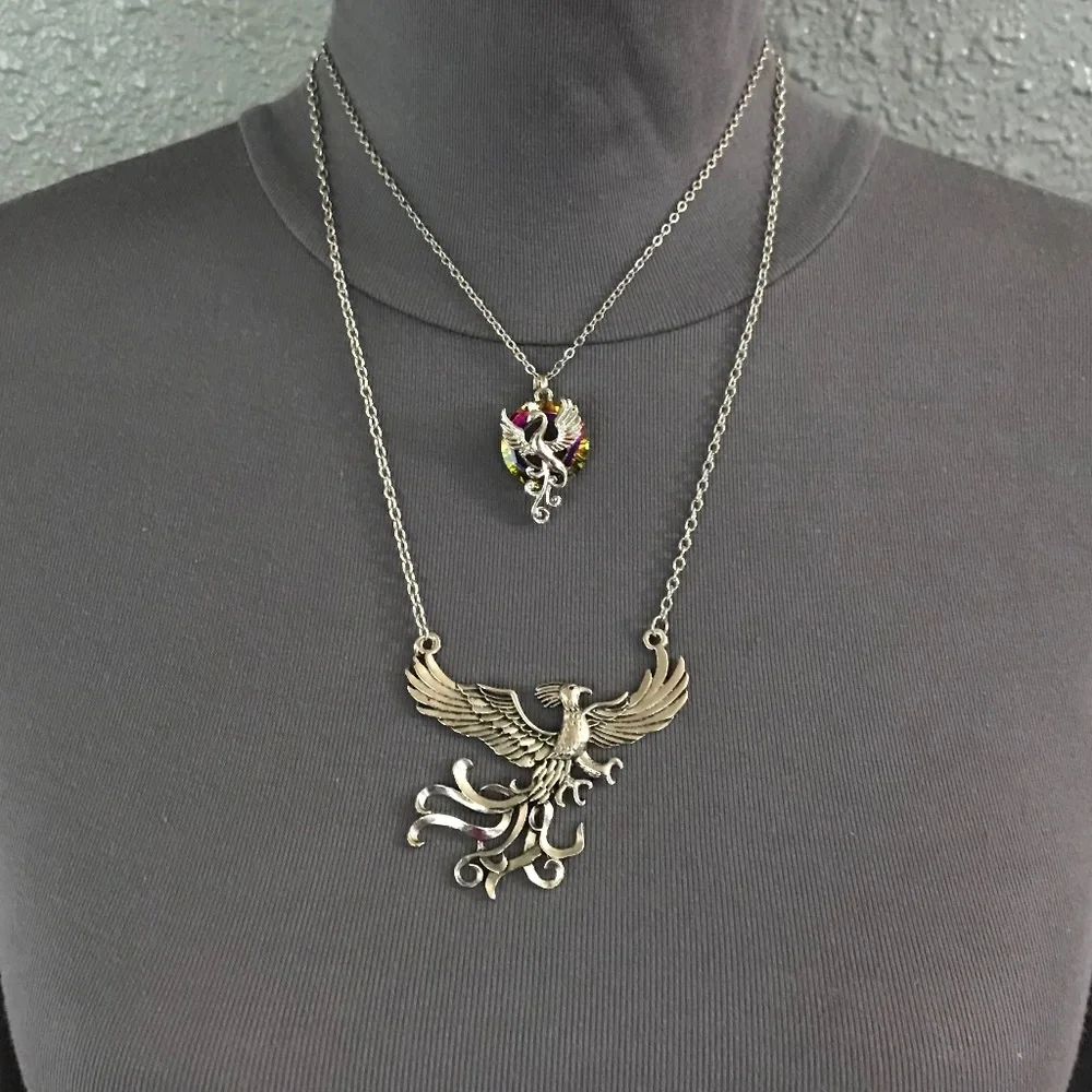 Rising Phoenix Jean Grey Silver Handmade 2-Layer Mythology Necklace Marvel Comic - Picture 7 of 15